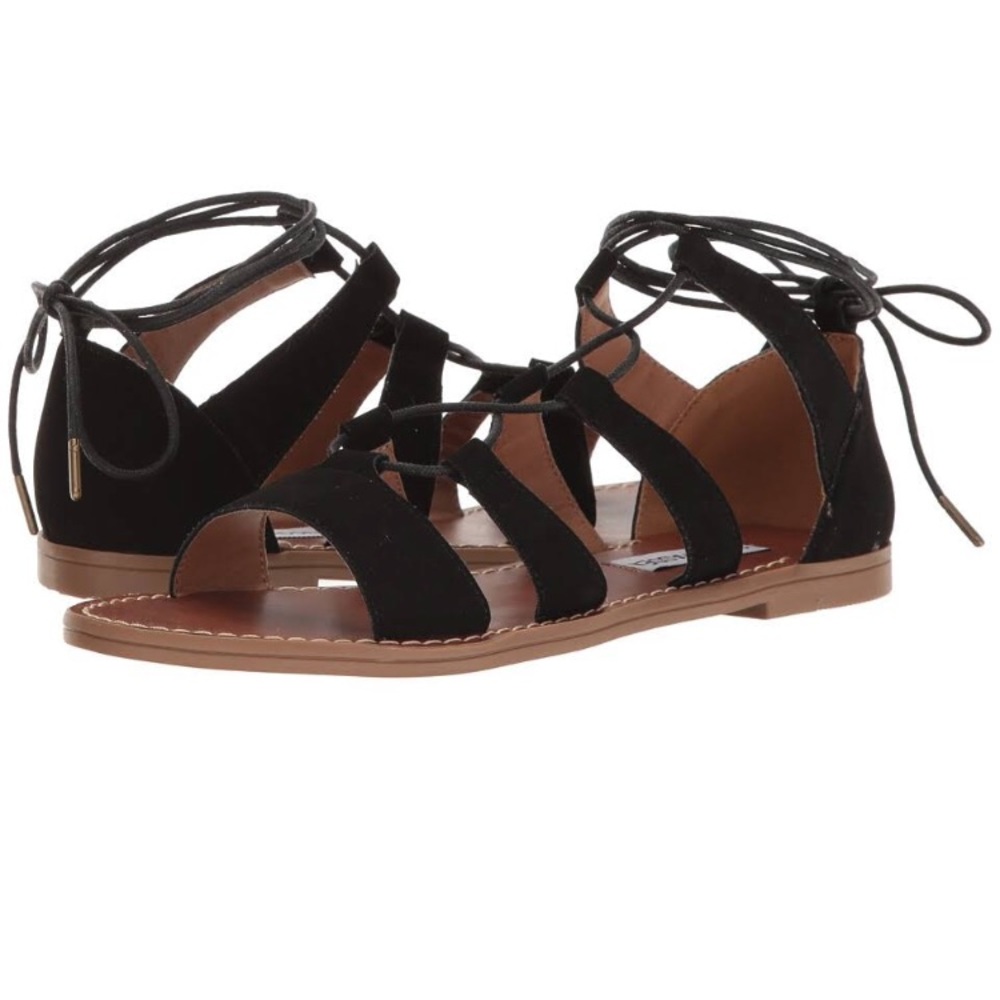 New Steve Madden Black Lace Up Sandals